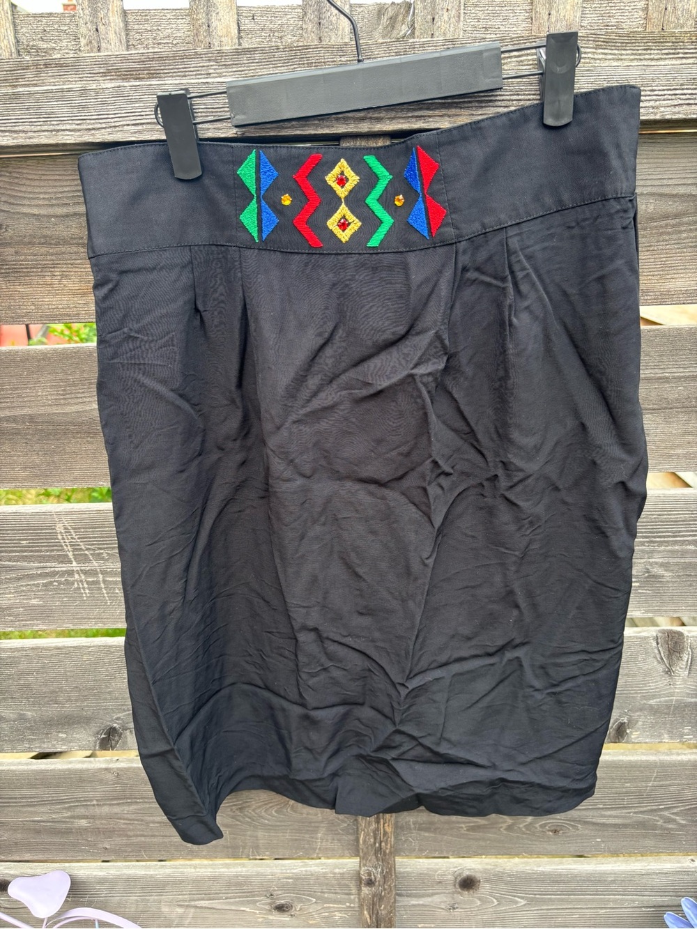Vintage 90s Black Embroidered Waistband Pencil Skirt